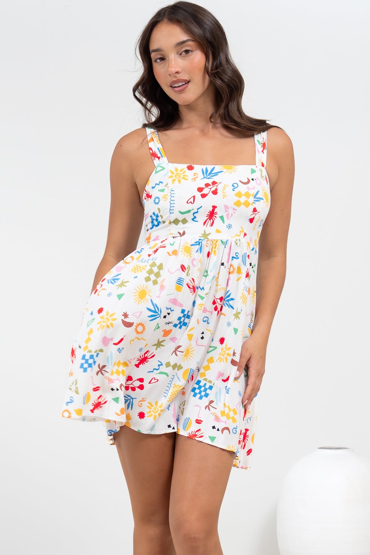 Bliss Mini Dress - Square Neckline Tiered Sun Dress in Soliel Print