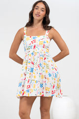 Bliss Mini Dress - Square Neckline Tiered Sun Dress in Soliel Print