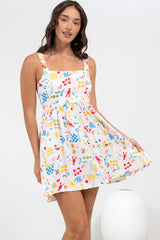 Bliss Mini Dress - Square Neckline Tiered Sun Dress in Soliel Print