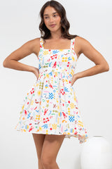 Bliss Mini Dress - Square Neckline Tiered Sun Dress in Soliel Print