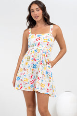 Bliss Mini Dress - Square Neckline Tiered Sun Dress in Soliel Print