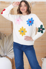 Blossom Jumper - Wool Blend Flower Decal Jumper in Multi-Colored