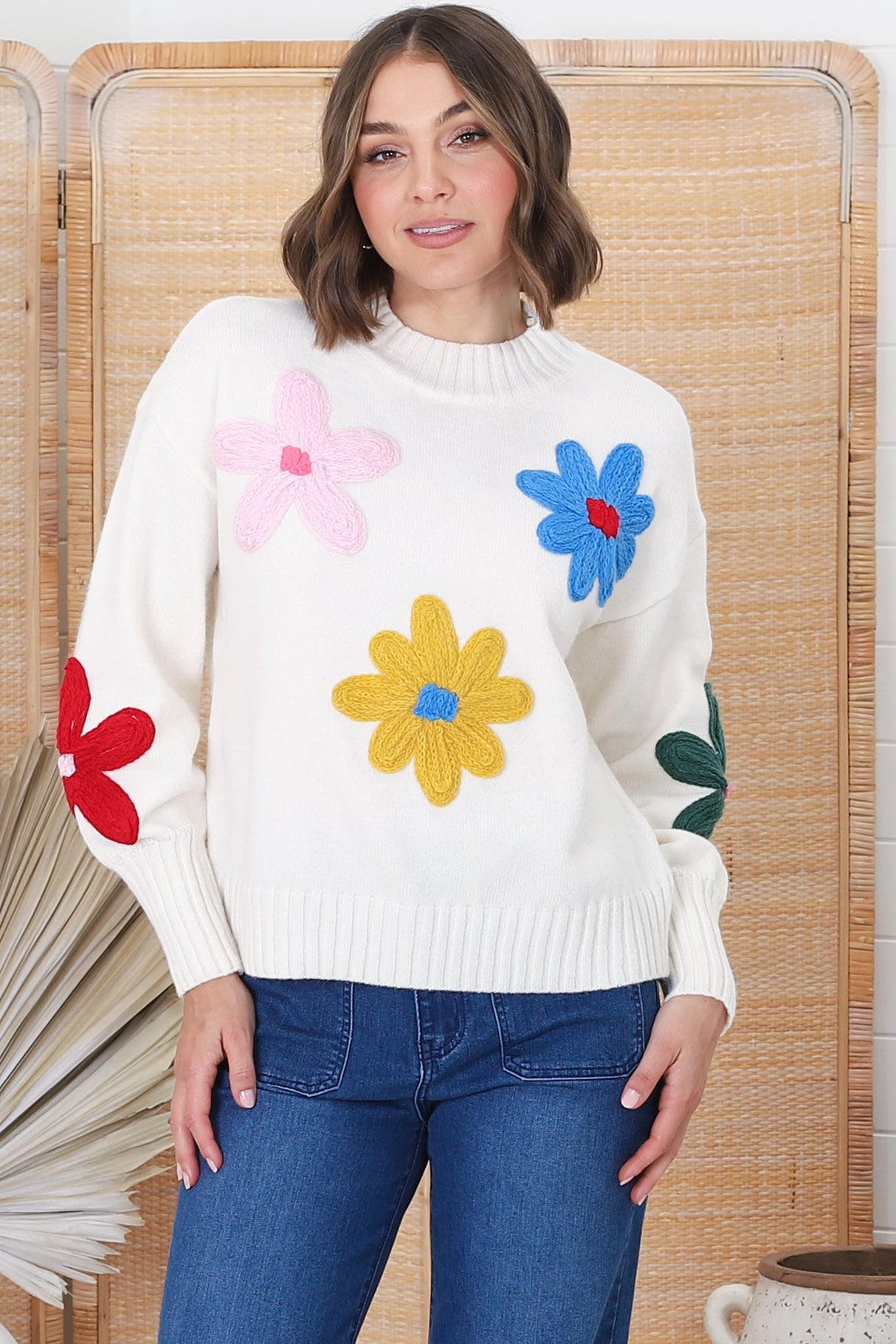 Blossom Jumper - Wool Blend Flower Decal Jumper in Multi-Colored