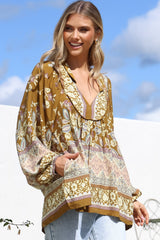 JAASE - Boheme Blouse: Thick Collar Smock Blouse with Long Sleeves in Emre Print