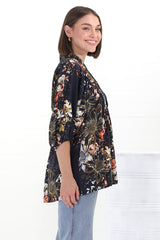 JAASE - Boheme Blouse: Thick Collar Smock Blouse in Indigo Print