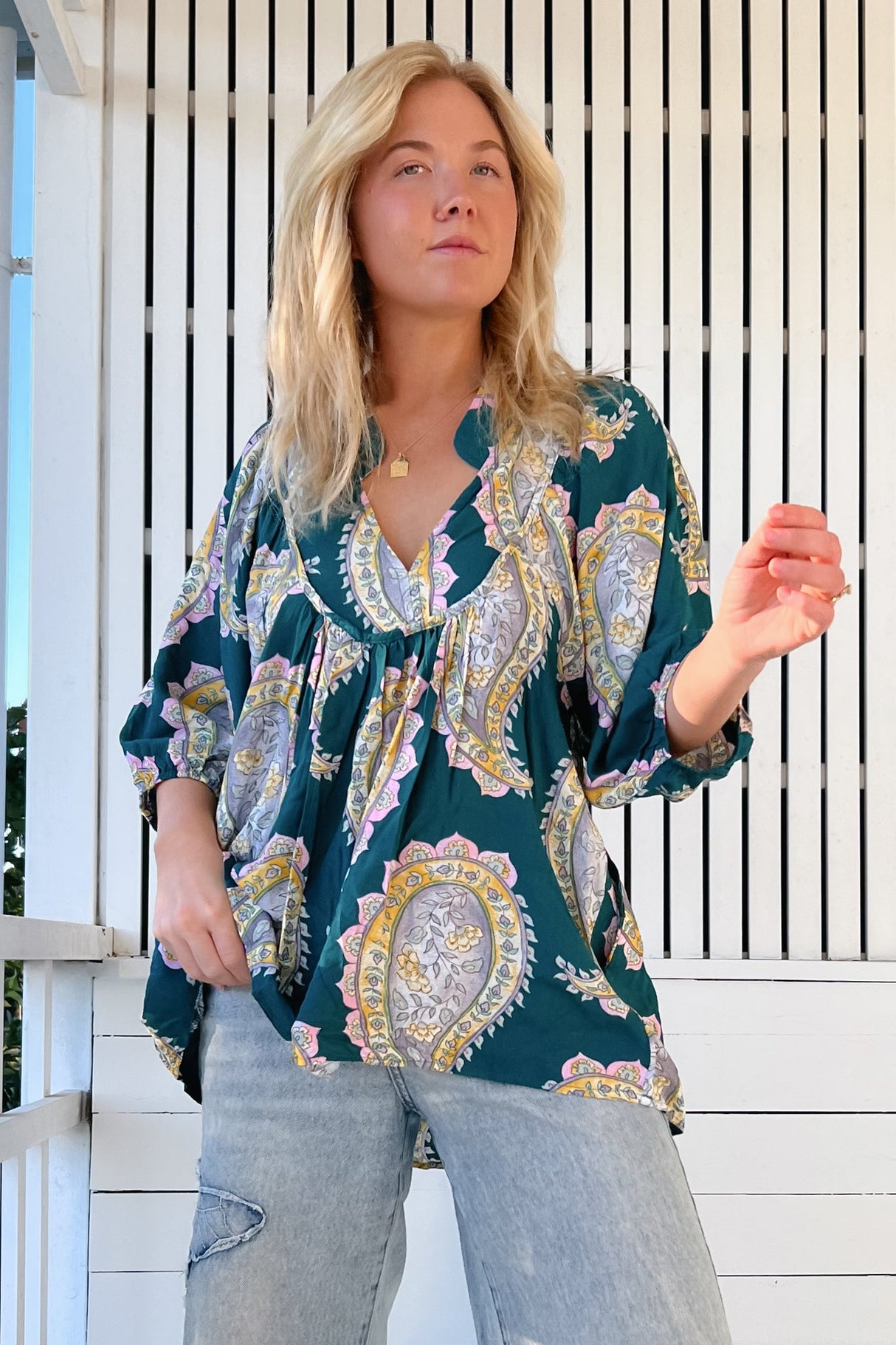 JAASE - Boheme Blouse: Thick Collar Smock Blouse in Mahala Print