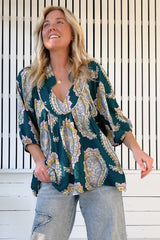 JAASE - Boheme Blouse: Thick Collar Smock Blouse in Mahala Print