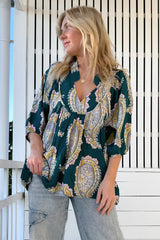 JAASE - Boheme Blouse: Thick Collar Smock Blouse in Mahala Print