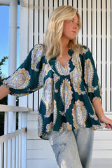 JAASE - Boheme Blouse: Thick Collar Smock Blouse in Mahala Print