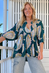 JAASE - Boheme Blouse: Thick Collar Smock Blouse in Mahala Print