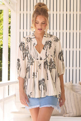 JAASE - Boheme Blouse: Thick Collar Smock Blouse in Serene Print