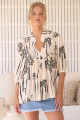 JAASE - Boheme Blouse: Thick Collar Smock Blouse in Serene Print