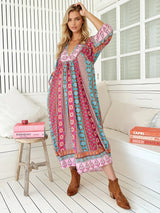 JAASE - Boheme Midi Dress: Piping Defined Bust Slimline Smock Dress In Cedella Print