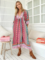 JAASE - Boheme Midi Dress: Piping Defined Bust Slimline Smock Dress In Cedella Print