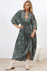 JAASE - Boheme Midi Dress: Piping Defined Bust Slimline Smock Dress In Constance Print