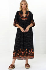 JAASE - Boheme Midi Dress: Slimline Smock Dress in Emmery Print