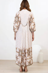 Boheme Midi Dress - Piping Defined Bust Slimline Smock Dress In Gemstone Print