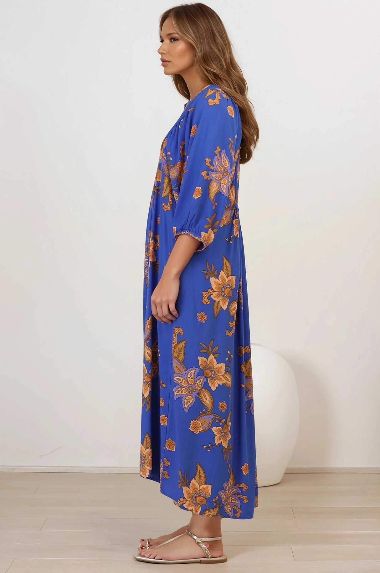Boheme Midi Dress - Piping Defined Bust Slimline Smock Dress In Maribella Print