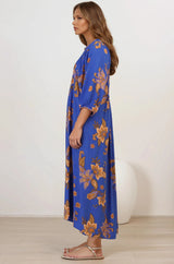 Boheme Midi Dress - Piping Defined Bust Slimline Smock Dress In Maribella Print