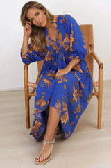 Boheme Midi Dress - Piping Defined Bust Slimline Smock Dress In Maribella Print