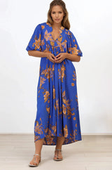 Boheme Midi Dress - Piping Defined Bust Slimline Smock Dress In Maribella Print