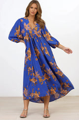 Boheme Midi Dress - Piping Defined Bust Slimline Smock Dress In Maribella Print