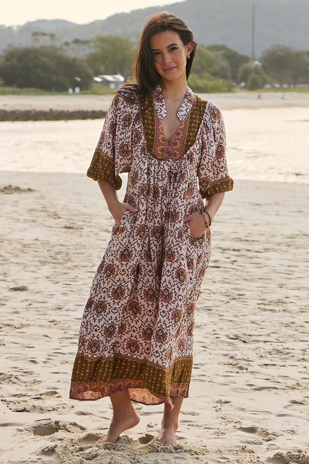 JAASE - Boheme Midi Dress: Slimline Smock Dress in Wild Gypsy Print