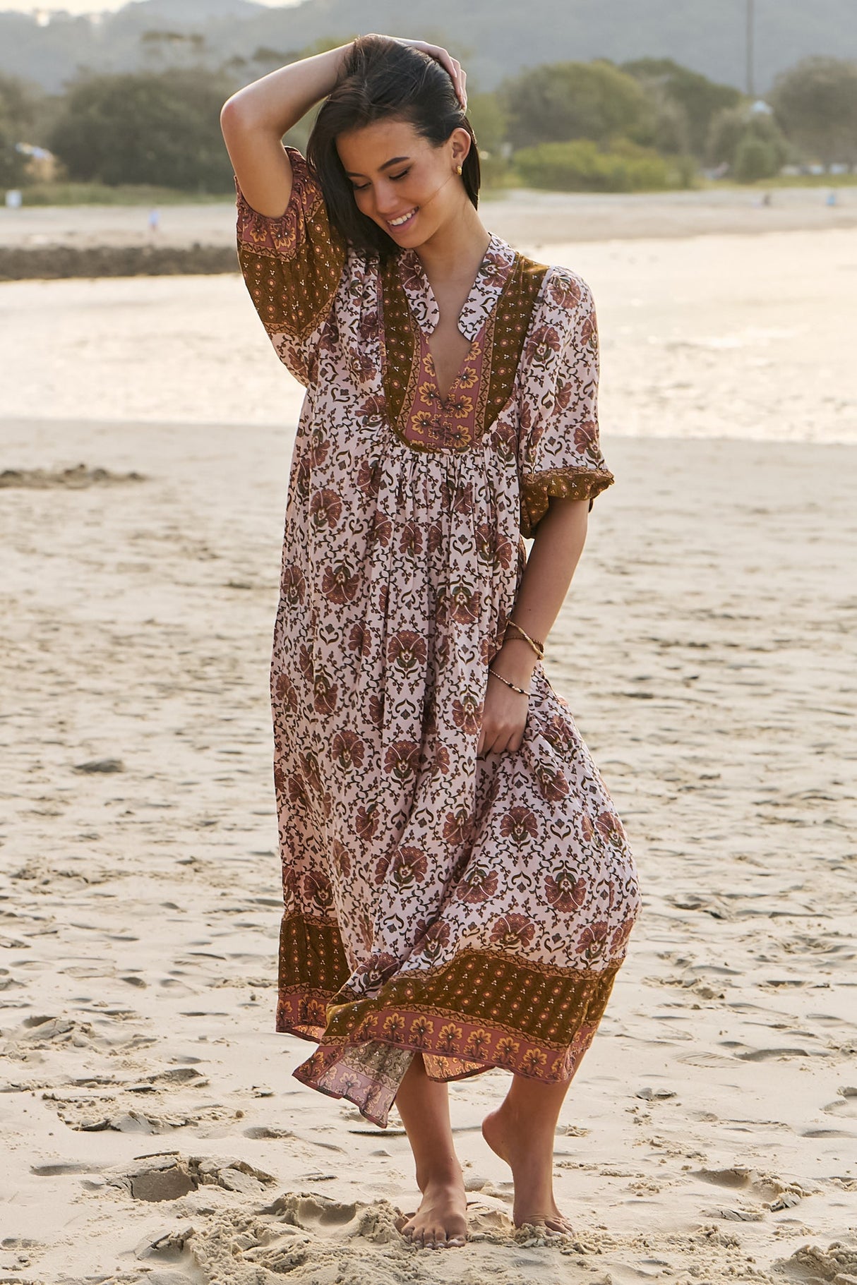 JAASE - Boheme Midi Dress: Slimline Smock Dress in Wild Gypsy Print