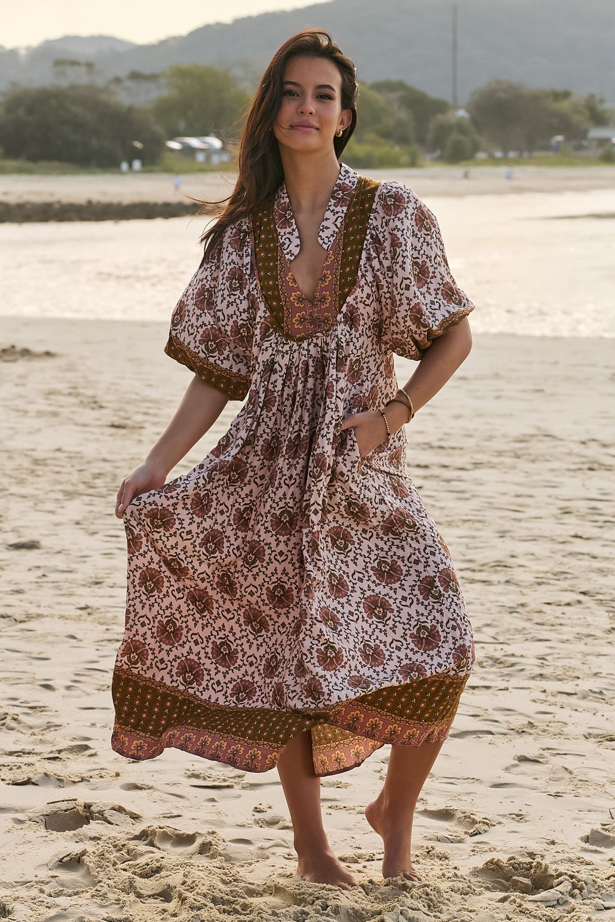 JAASE - Boheme Midi Dress: Slimline Smock Dress in Wild Gypsy Print