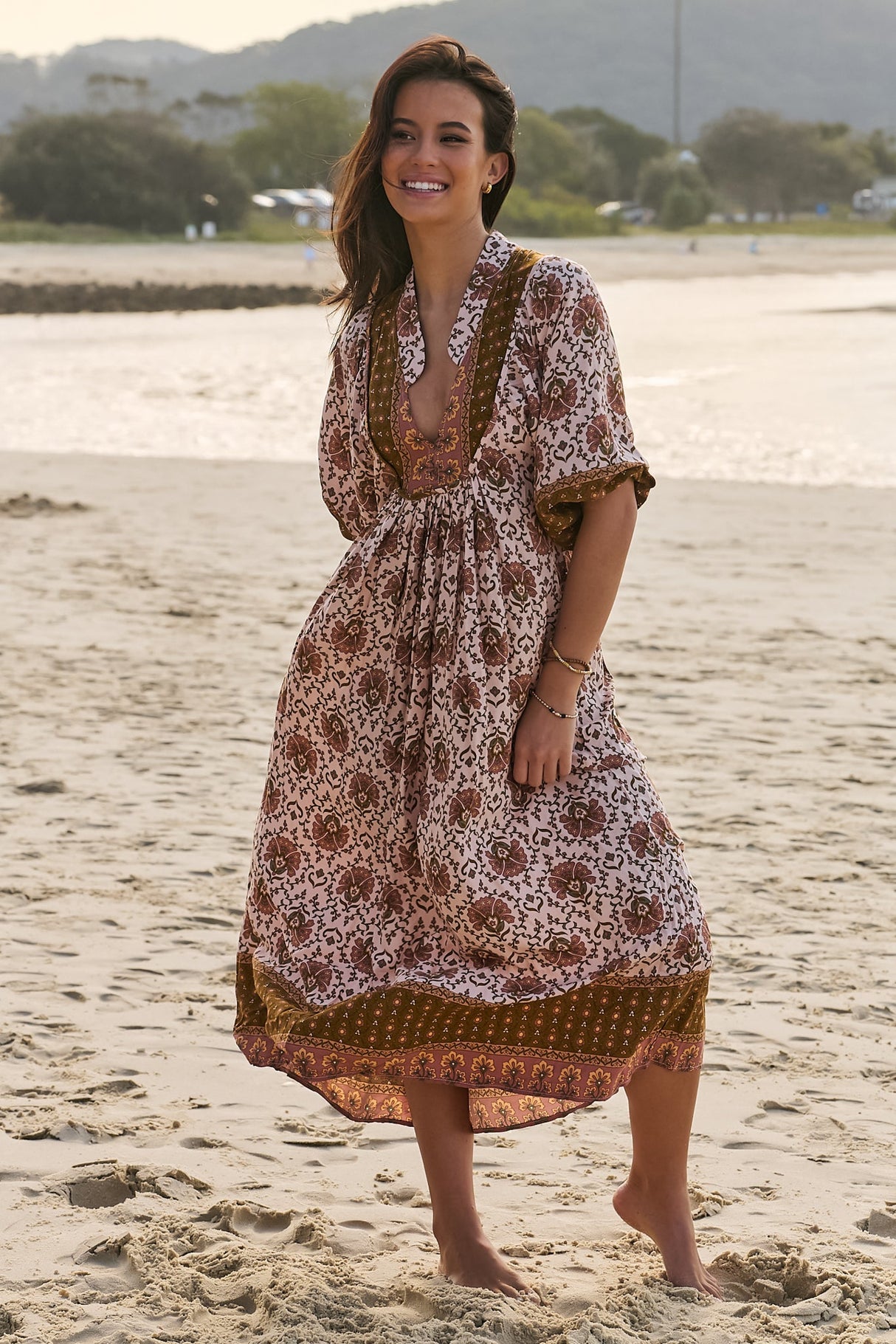 JAASE - Boheme Midi Dress: Slimline Smock Dress in Wild Gypsy Print