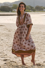 JAASE - Boheme Midi Dress: Slimline Smock Dress in Wild Gypsy Print