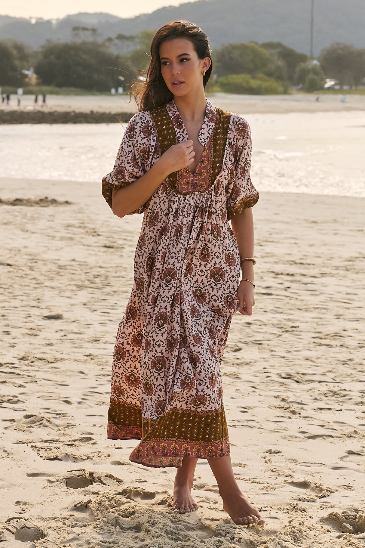 JAASE - Boheme Midi Dress: Slimline Smock Dress in Wild Gypsy Print