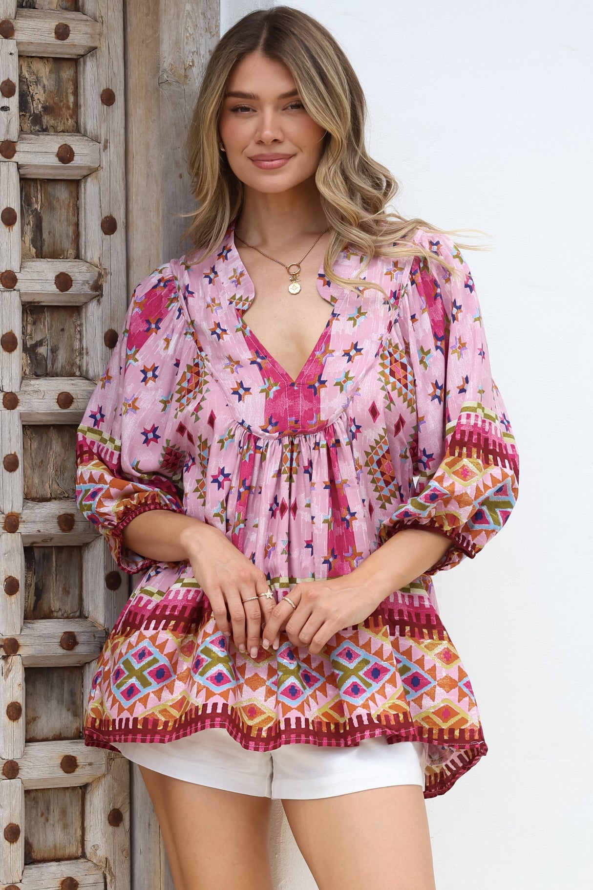 JAASE - Boheme Blouse: Thick Collar Smock Blouse in Lost Tribe Print
