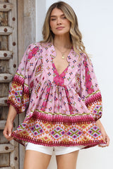 JAASE - Boheme Blouse: Thick Collar Smock Blouse in Lost Tribe Print