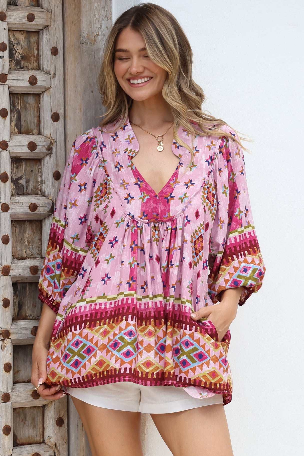 JAASE - Boheme Blouse: Thick Collar Smock Blouse in Lost Tribe Print