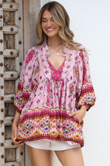 JAASE - Boheme Blouse: Thick Collar Smock Blouse in Lost Tribe Print