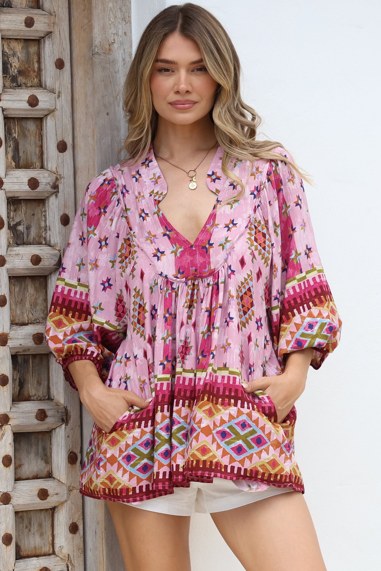 JAASE - Boheme Blouse: Thick Collar Smock Blouse in Lost Tribe Print