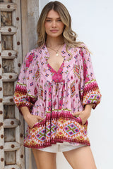 JAASE - Boheme Blouse: Thick Collar Smock Blouse in Lost Tribe Print