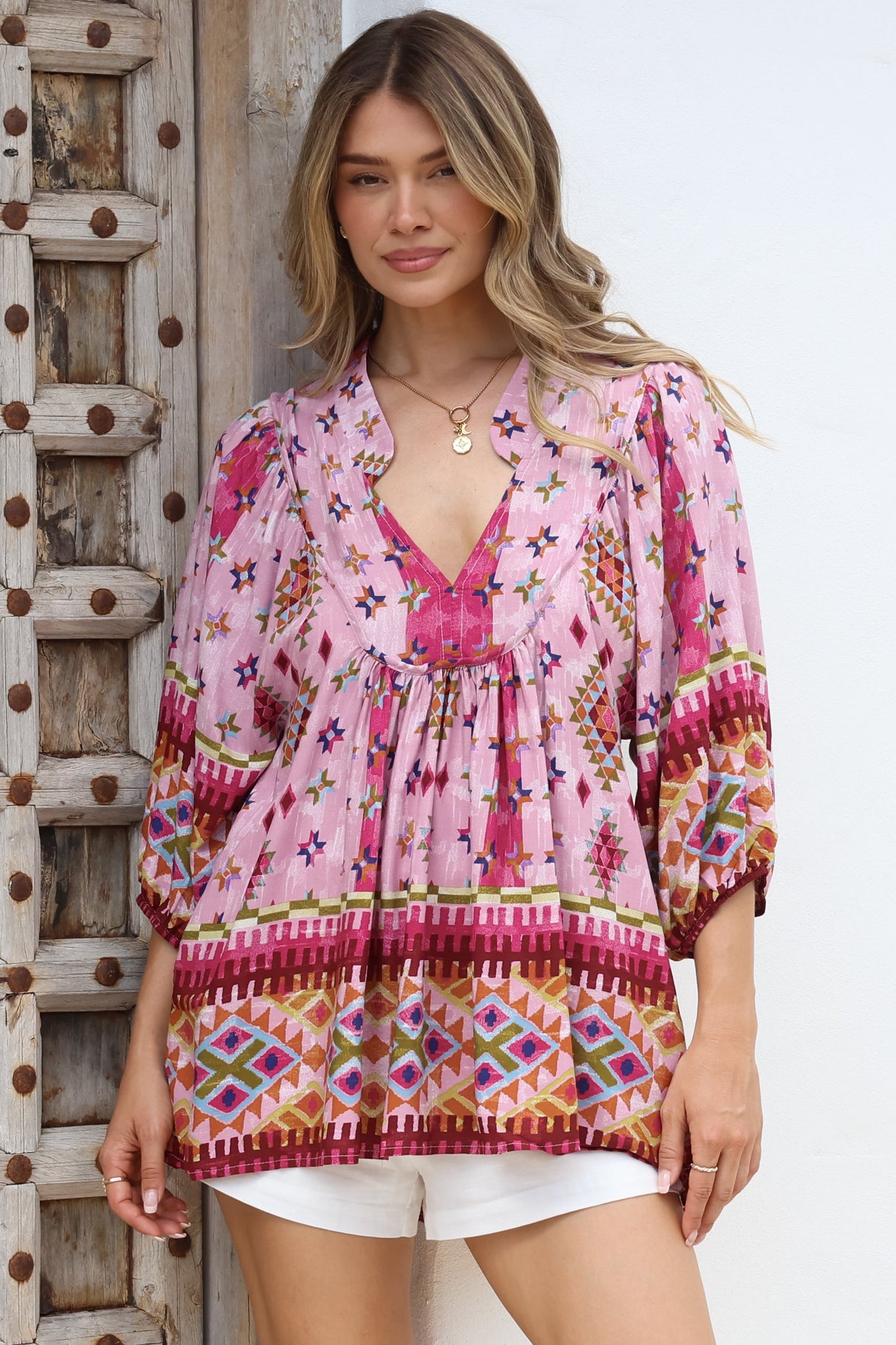 JAASE - Boheme Blouse: Thick Collar Smock Blouse in Lost Tribe Print