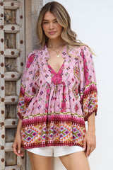 JAASE - Boheme Blouse: Thick Collar Smock Blouse in Lost Tribe Print