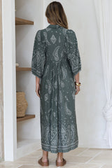 Boheme Midi Dress - Piping Defined Bust Slimline Smock Dress In Constance Print