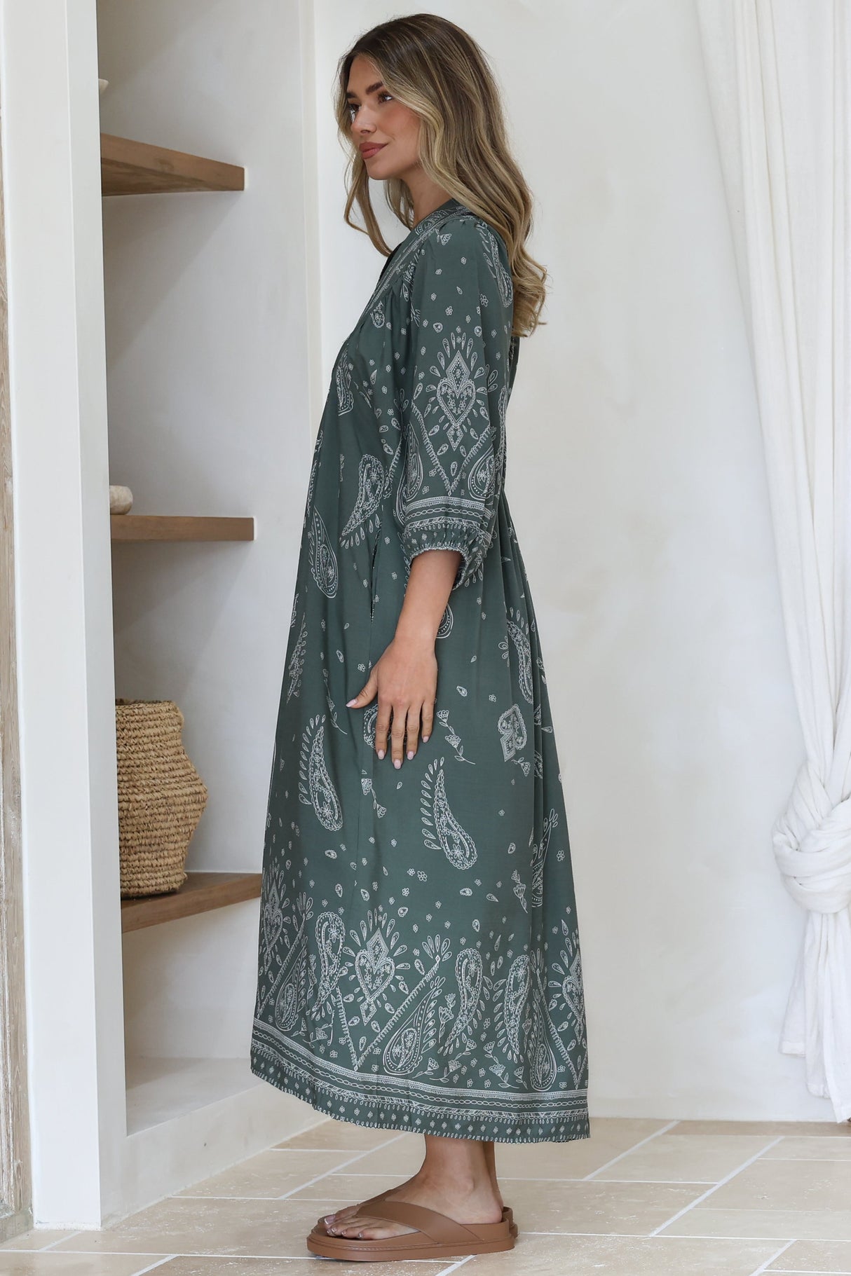 Boheme Midi Dress - Piping Defined Bust Slimline Smock Dress In Constance Print
