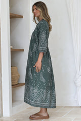 Boheme Midi Dress - Piping Defined Bust Slimline Smock Dress In Constance Print