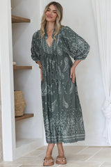 Boheme Midi Dress - Piping Defined Bust Slimline Smock Dress In Constance Print