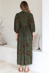 Boheme Midi Dress - Piping Defined Bust Slimline Smock Dress In Esme Print