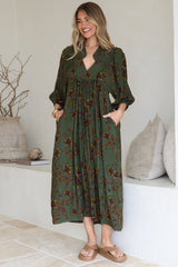Boheme Midi Dress - Piping Defined Bust Slimline Smock Dress In Esme Print