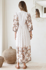 JAASE - Boheme Midi Dress: Piping Defined Bust Slimline Smock Dress In Gemstone Print