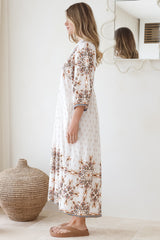 JAASE - Boheme Midi Dress: Piping Defined Bust Slimline Smock Dress In Gemstone Print