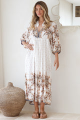 JAASE - Boheme Midi Dress: Piping Defined Bust Slimline Smock Dress In Gemstone Print