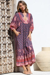 JAASE - Boheme Midi Dress: Piping Defined Bust Slimline Smock Dress In Dancing Daisy Print